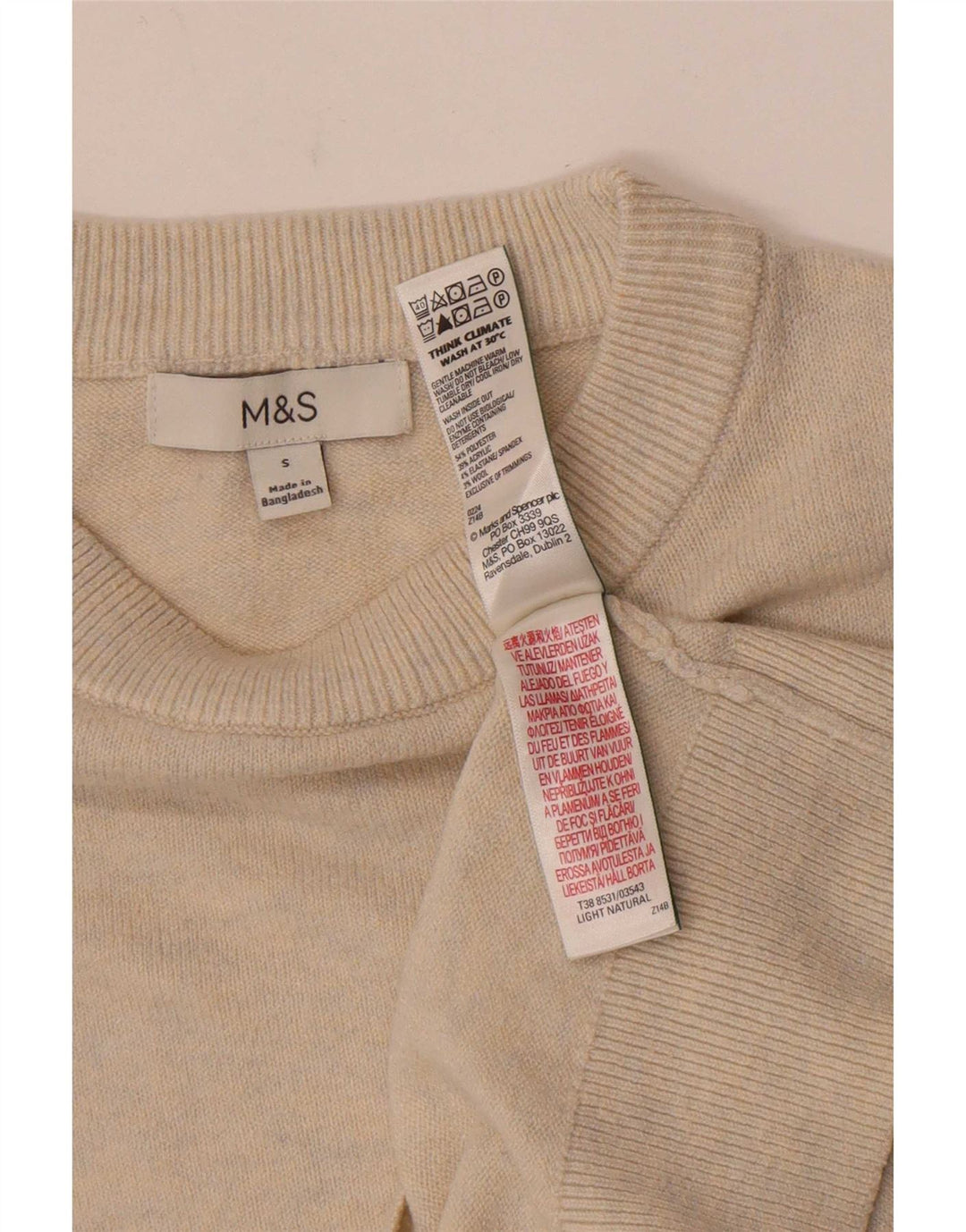 Marks & Spencer Jersey con Cuello Barco para Mujer UK 10 Small Beige Poliéster