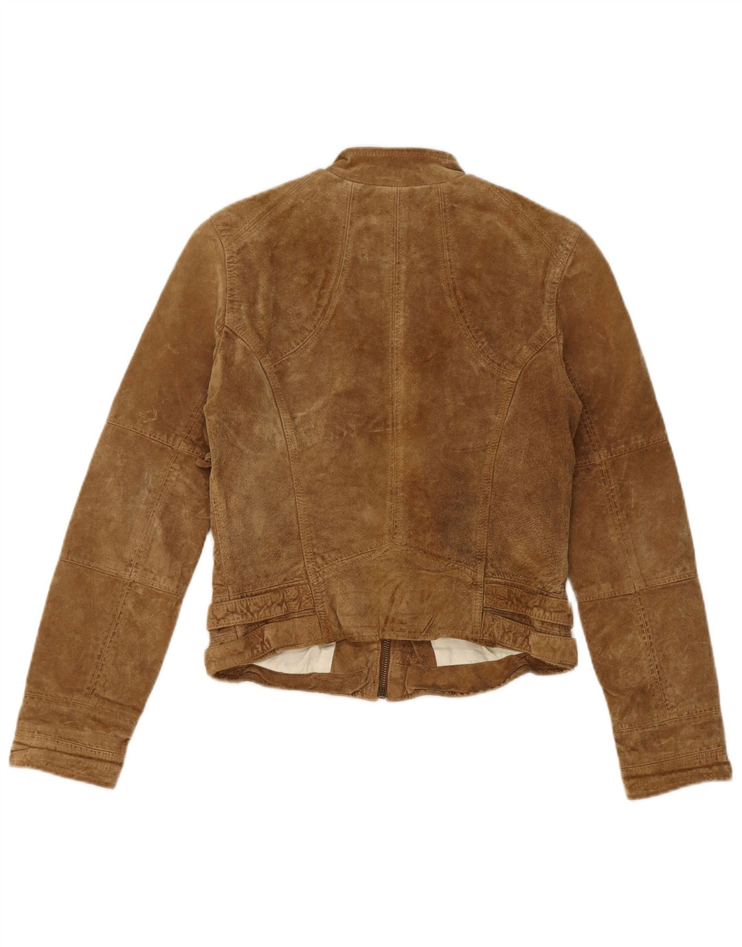 Zara Mujer Crop Gamuza Chaqueta UK 42 Cuero Beige Medio