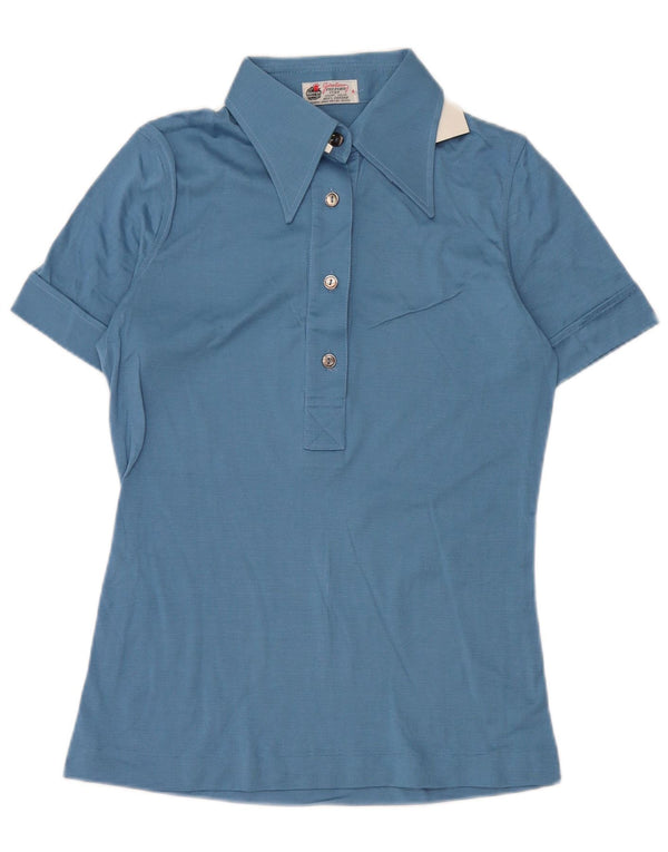 VINTAGE Polo de Mujer US 4 Pequeño Algodón Azul