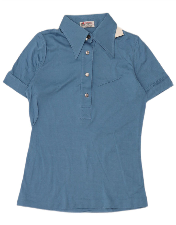 VINTAGE Polo de Mujer US 4 Pequeño Algodón Azul