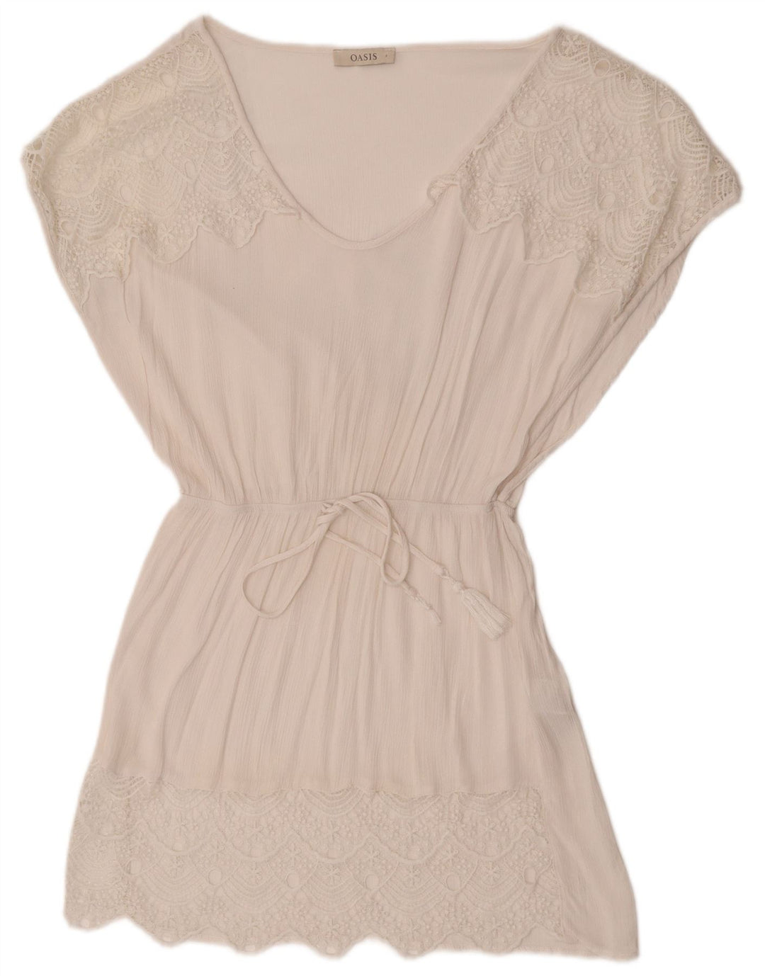 Oasis Vestido Acampanado para Mujer UK 40 Small Viscosa Blanca