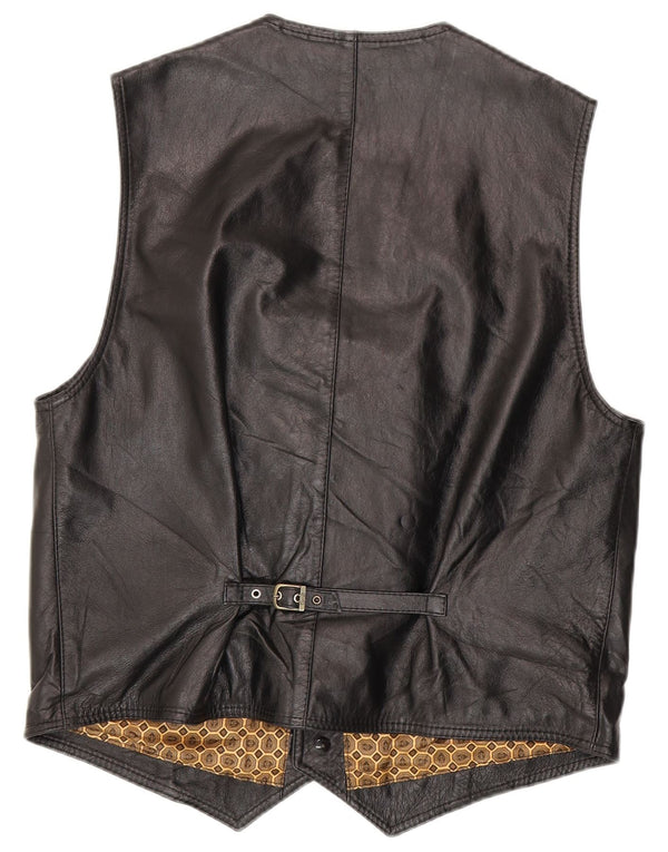 Chaleco de cuero vintage para hombre cuero negro medio