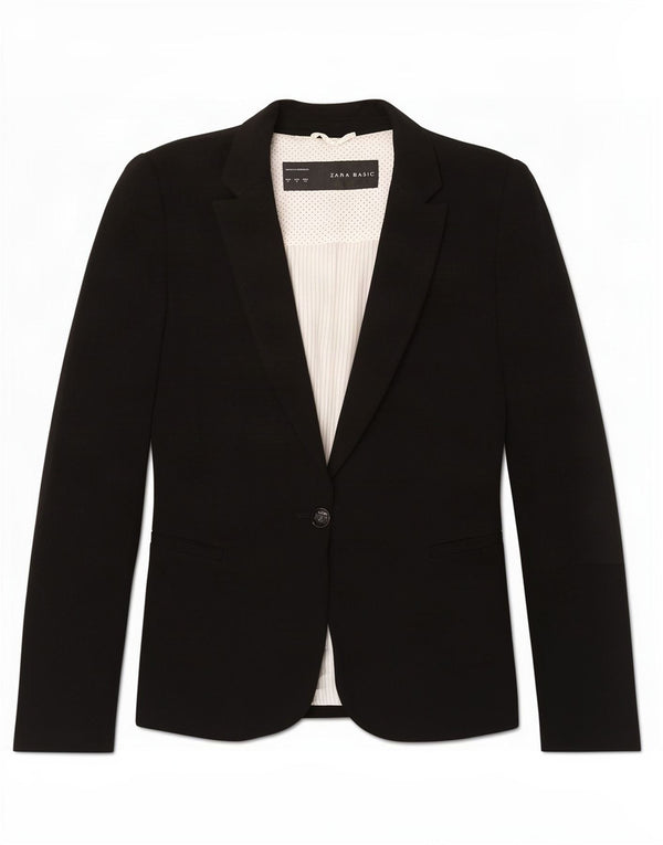 Zara Mujer Chaqueta Blazer De 1 Botón UK 10 Small Black
