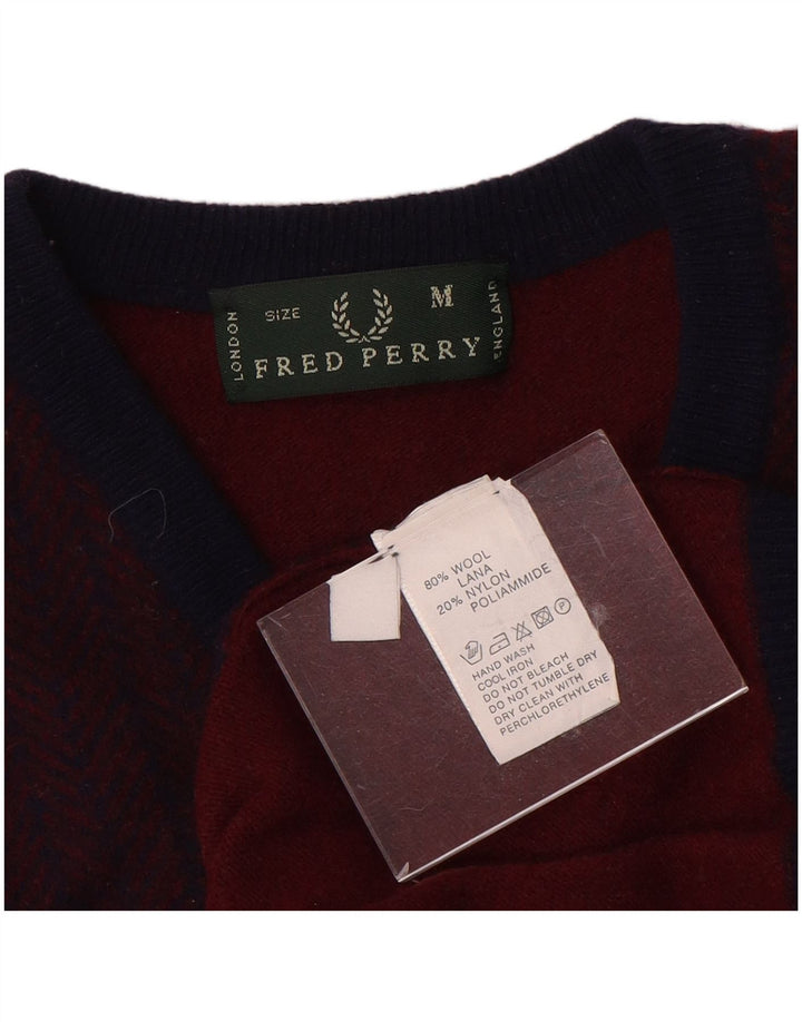 Fred Perry Hombre Jersey Con Cuello En V De Lana Color Block En Burdeos Medio