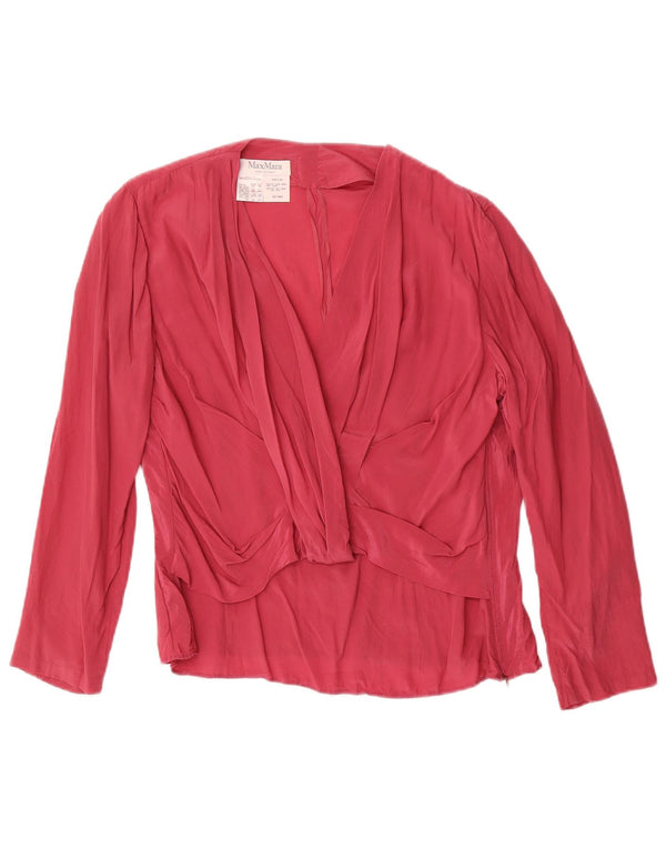Max Mara Blusa de manga larga para mujer Top UK 46 Large Red Silk