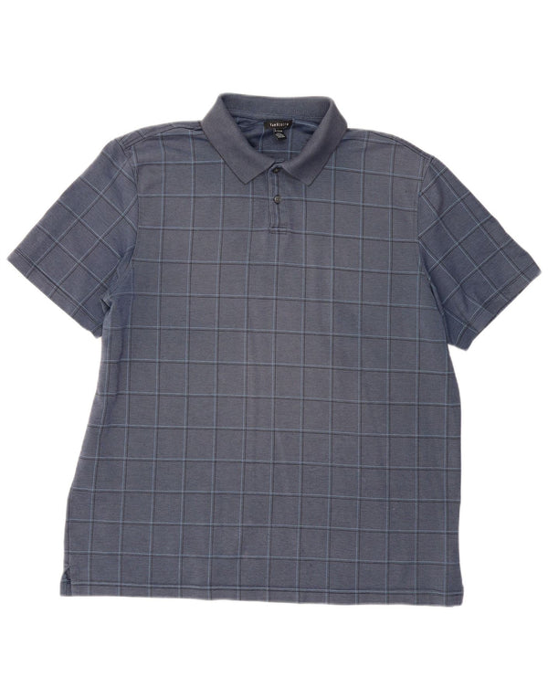 VAN HEUSEN Mens Polo Shirt XL Navy Blue Check Cotton