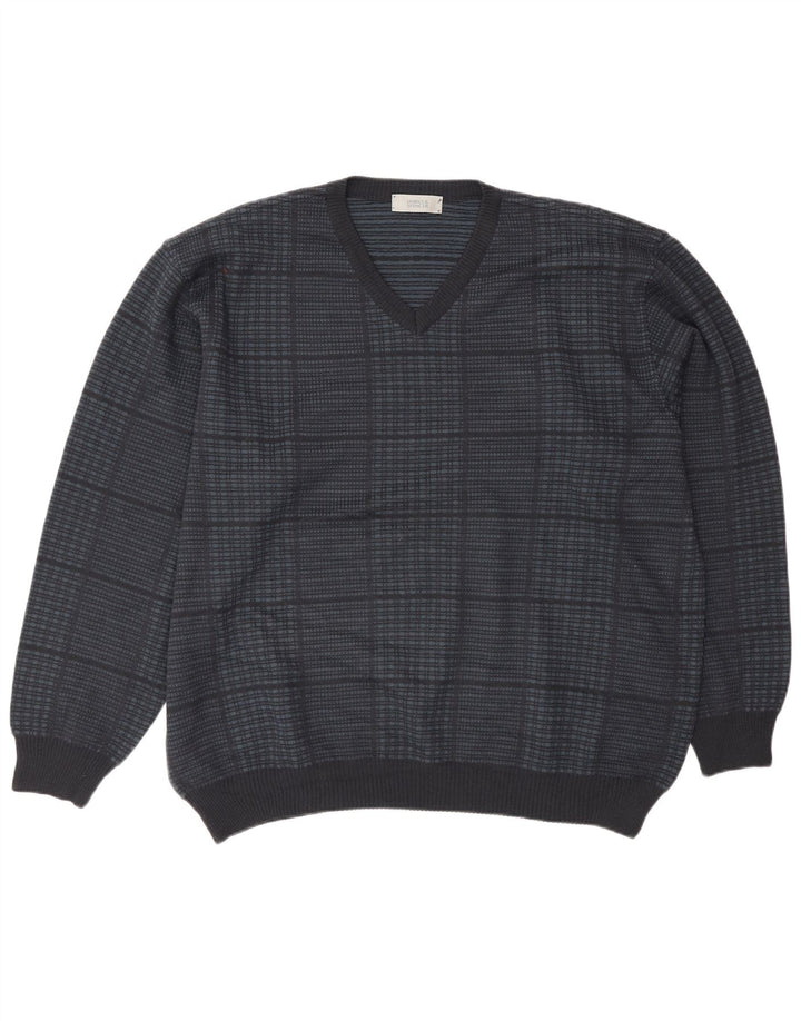 Marks & Spencer Suéter con cuello en V para hombre XL Azul marino Cuadros Acrílico