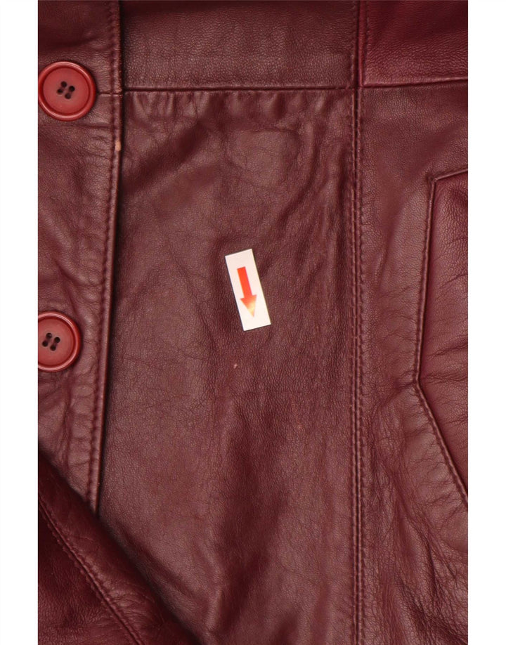 Vintage mujer 4 botones cuero Blazer chaqueta Reino Unido 10 pequeño borgoña