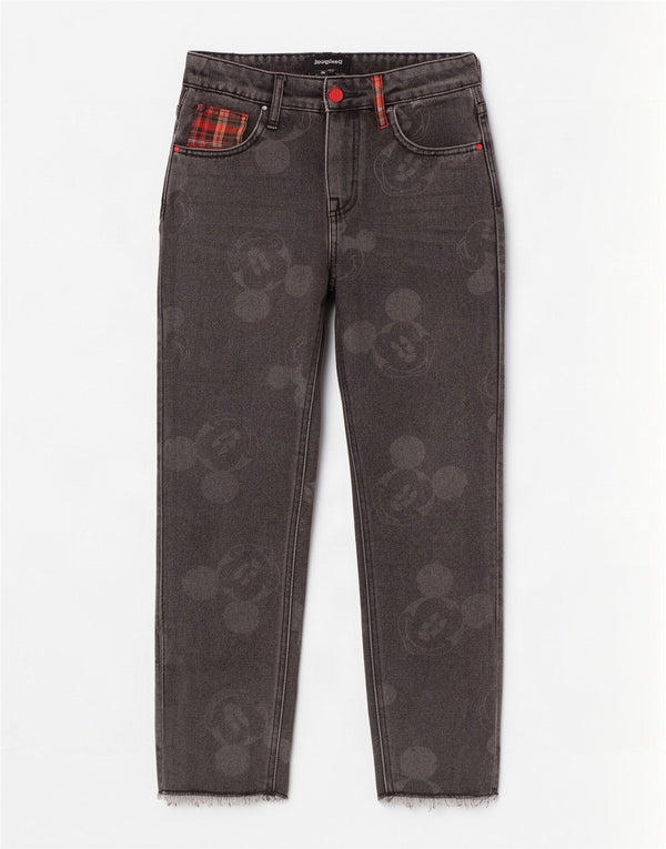 Vaqueros Desigual Mujer Mickey Mouse Gráfico De Cintura Alta W24 L27 Algodón Negro