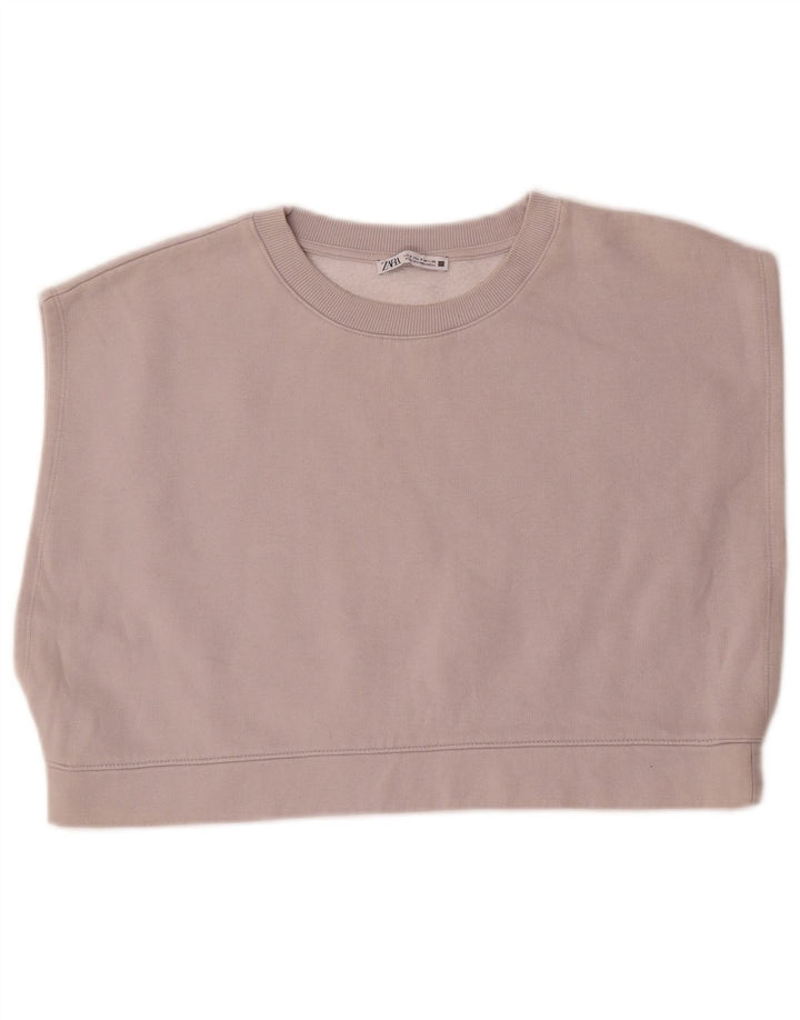 ZARA Mujer Oversize Crop Sin Mangas Sudadera Jumper UK 10 Small Gris