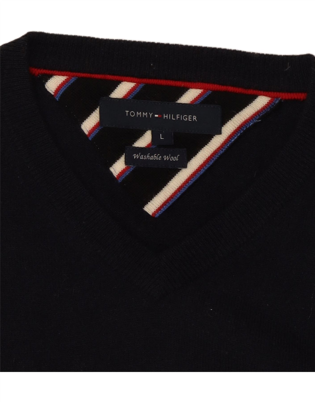TOMMY HILFIGER Jersey con cuello en V para hombre, talla grande, lana azul marino