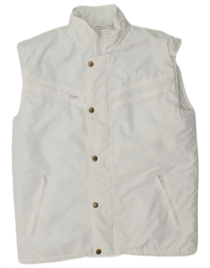Vintage hombres acolchado Gilet Reino Unido 36 pequeño poliéster blanco