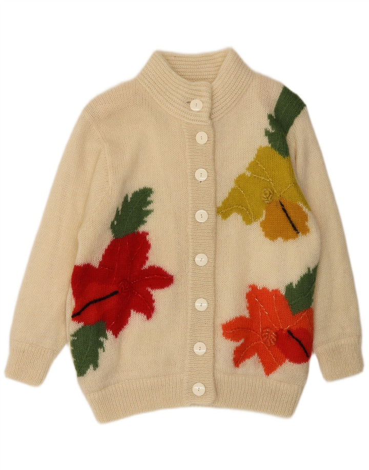 BIBO Suéter tipo cárdigan para mujer Talla única Lana floral blanca