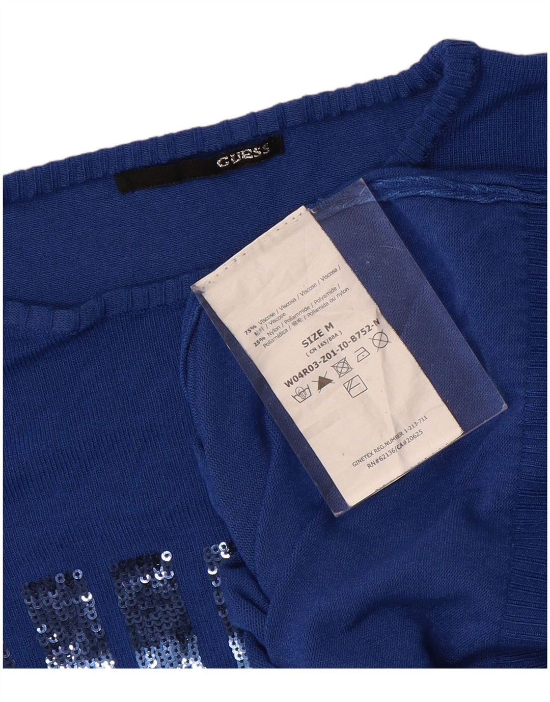 GUESS Suéter gráfico con cuello barco para mujer UK 12 Viscosa azul medio