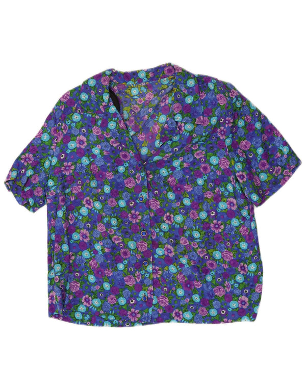 Vintage mujer camisa de manga corta blusa Reino Unido 14 medio multicolor floral