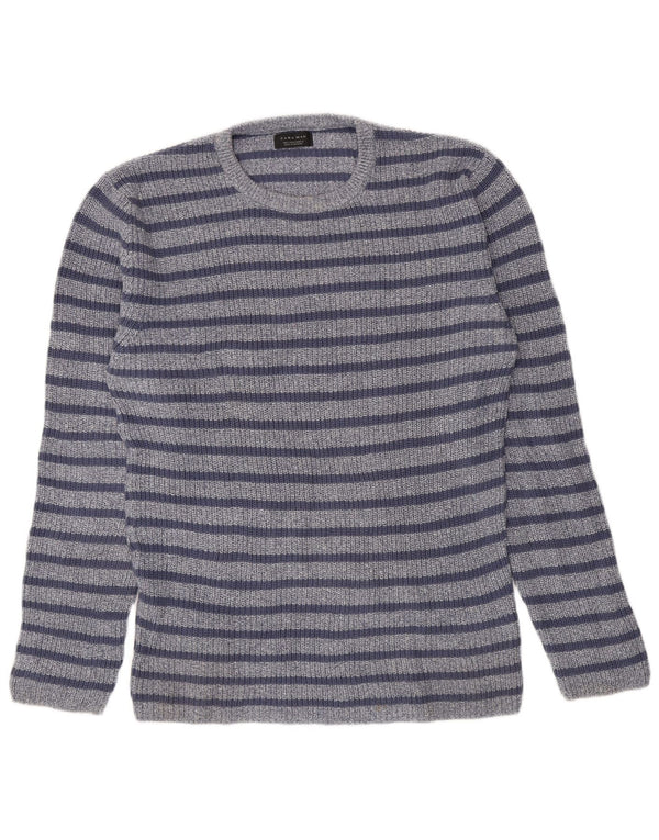 Zara Hombre Jersey De Cuello Redondo Jersey De Algodón A Rayas Azul Grande