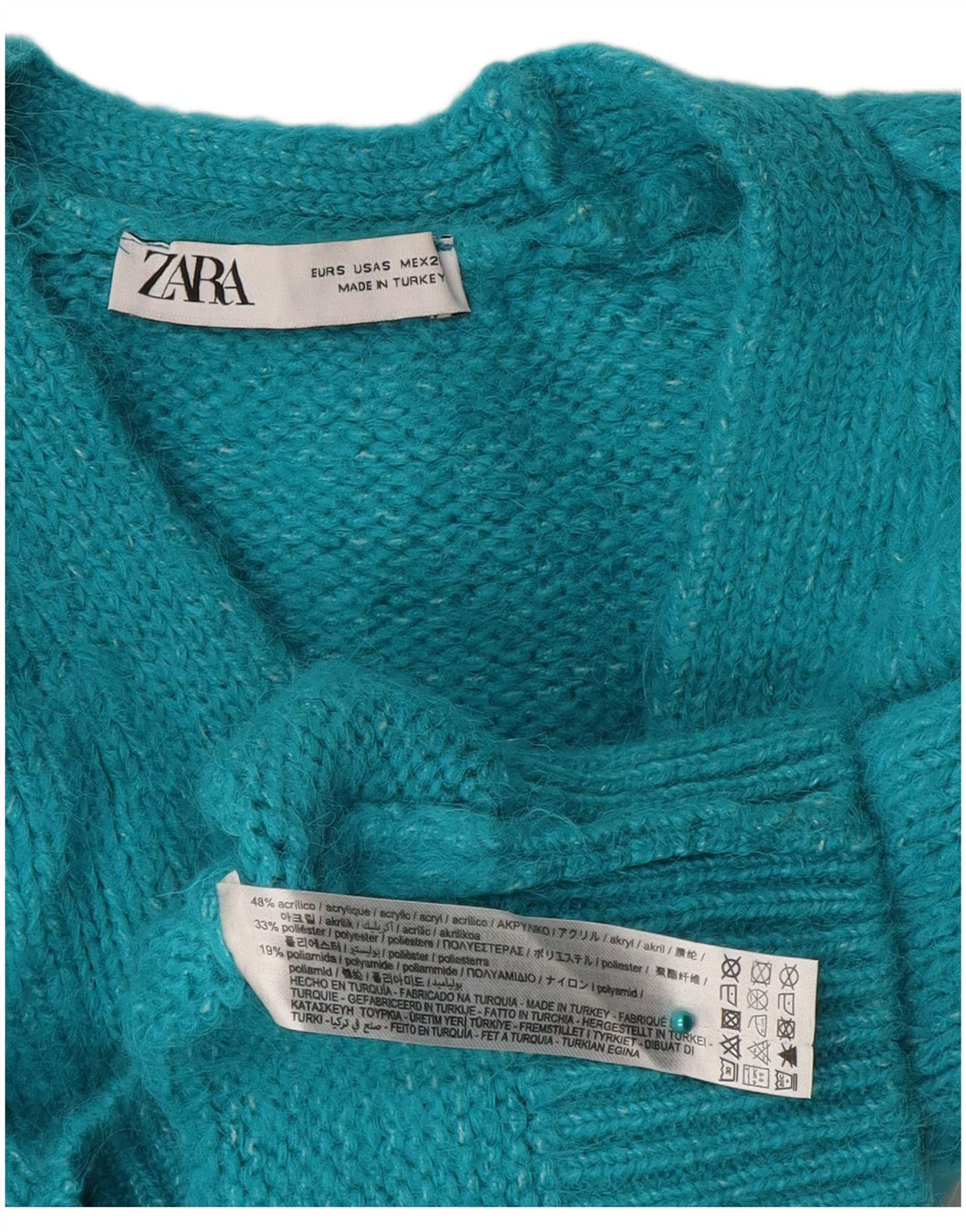 ZARA Mujer Crop Cardigan Suéter UK 10 Small Azul Acrílico