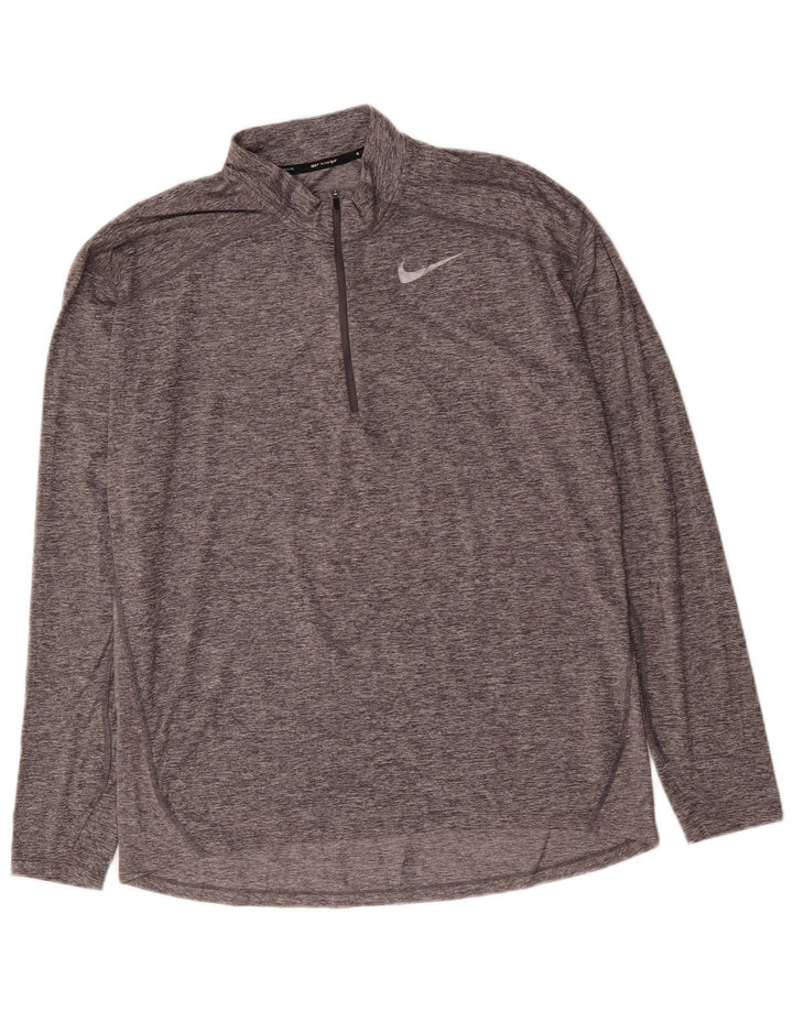 NIKE Hombre Dri Fit Zip Neck Jersey Chándal Top Grande Gris Moteado