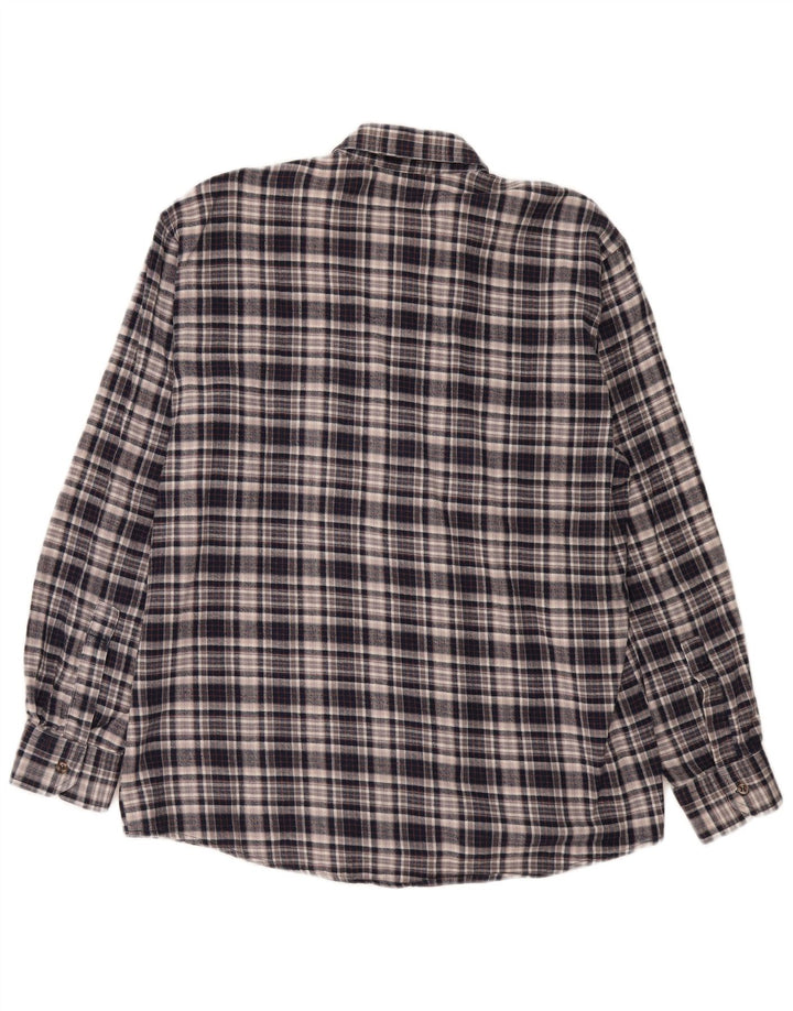 Camisa de franela para hombre de European Project, algodón a cuadros azul marino mediano