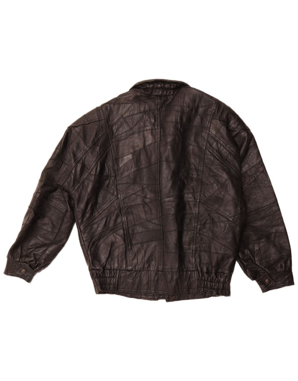 VINTAGE Hombres Militar Loose Fit Chaqueta de Cuero Reino Unido 36 Pequeño Patchwork Negro