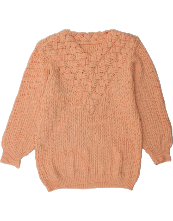 VINTAGE Womens V-Neck Jumper Sweater UK 12 Medium Pink Vintage Vintage and Second-Hand Vintage from Messina Hembry 