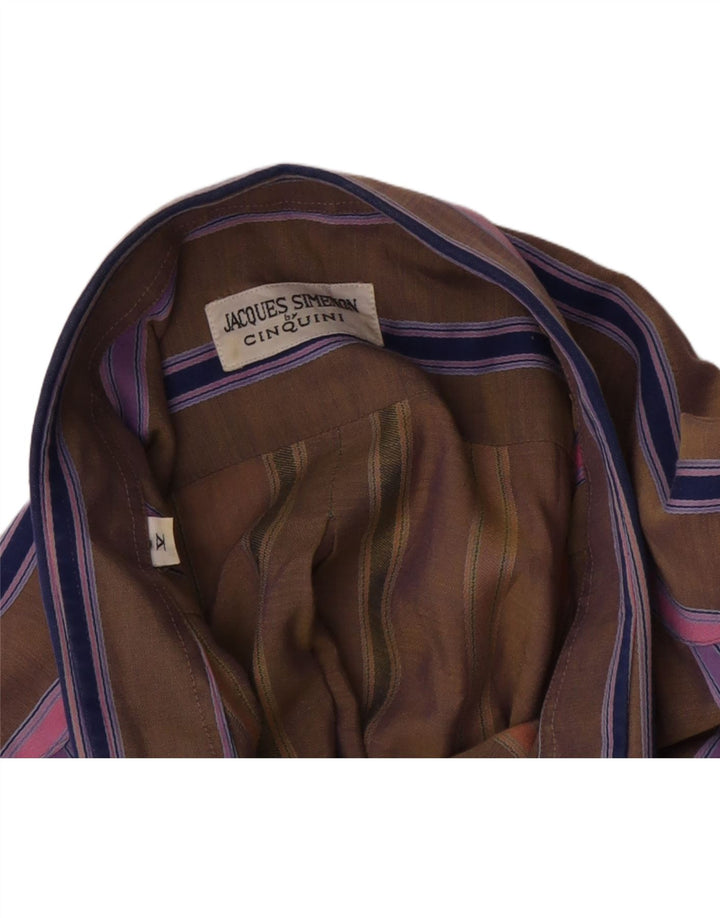 Vintage hombres camisa de manga corta grande marrón rayas