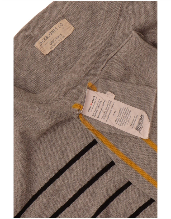 Jack & Jones Hombre Top Manga Larga 2XL Algodón A Rayas Gris
