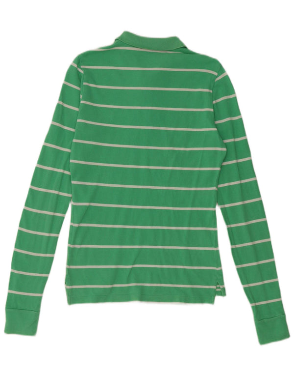 Ralph Lauren Polo ajustado de manga larga para mujer UK 10 Small Green Stripes