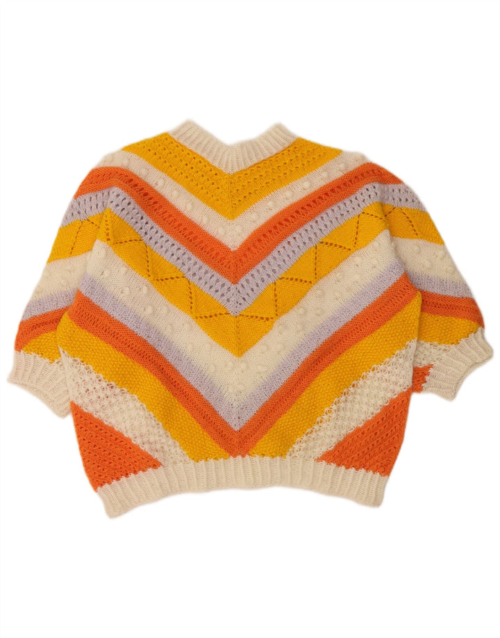 VINTAGE Mujer Crop Crew Neck Jumper Suéter Reino Unido 12 Medio Multicolor