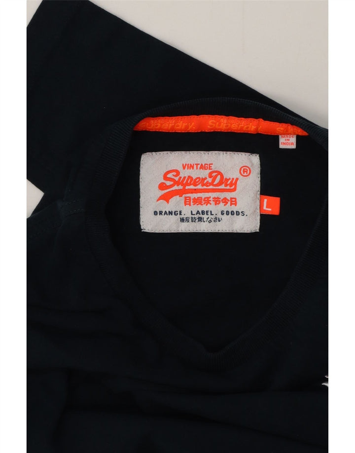 SUPERDRY Hombre Top Manga Larga Grande Azul Marino