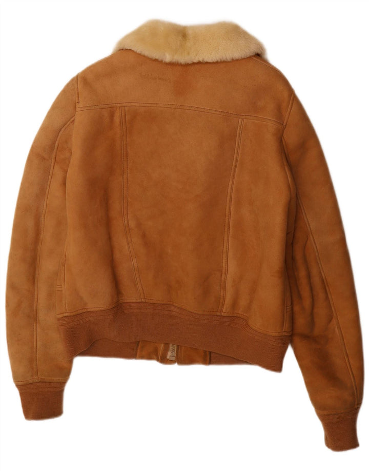 Vintage hombres shearling chaqueta Reino Unido 36 pequeño beige