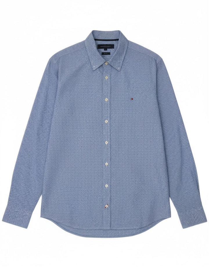 TOMMY HILFIGER Mens Slim Fit Shirt Medium Blue Gingham Cotton