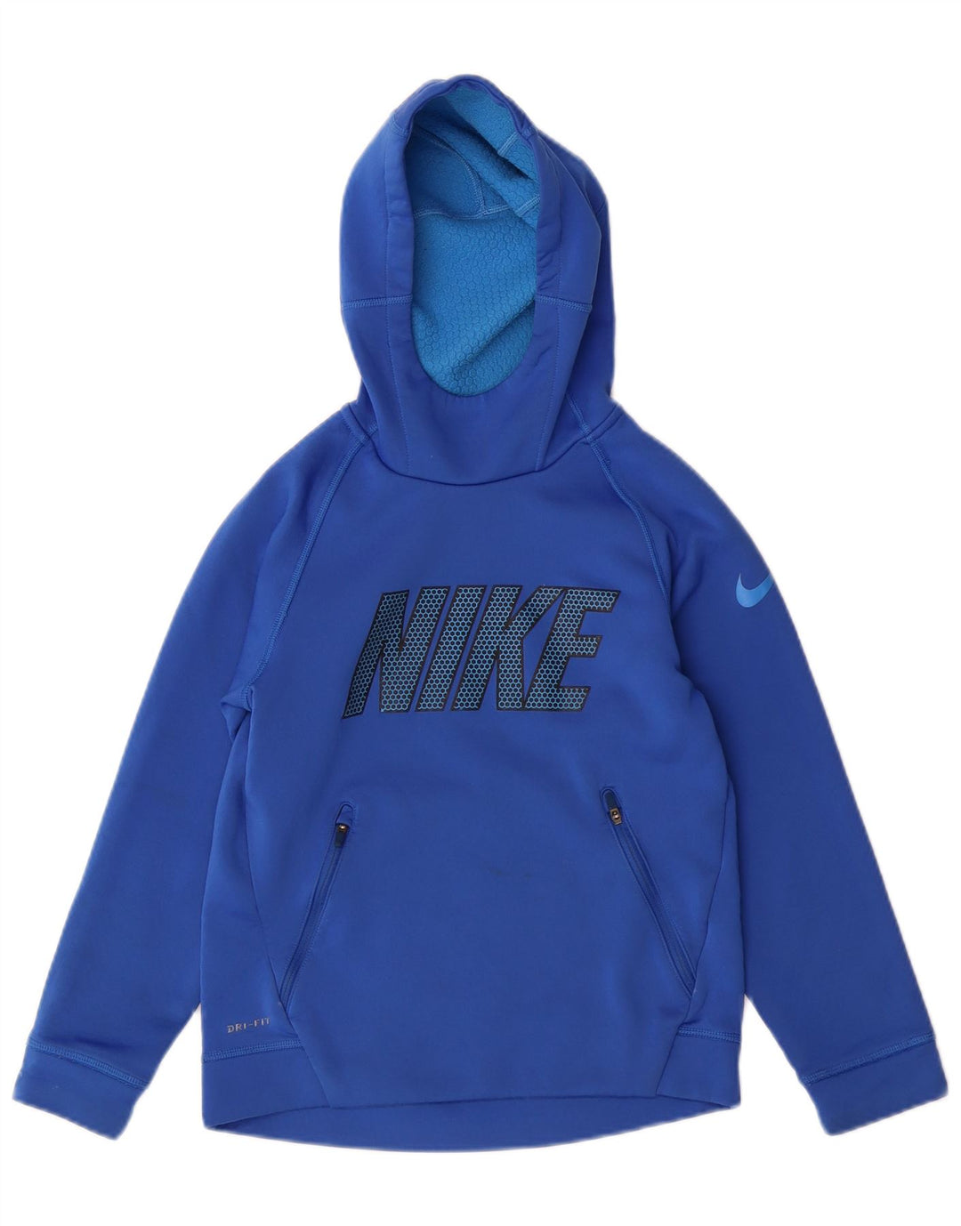 NIKE Boys Dri Fit Graphic Sudadera con capucha Jumper 8-9 años Pequeño Azul Poliéster
