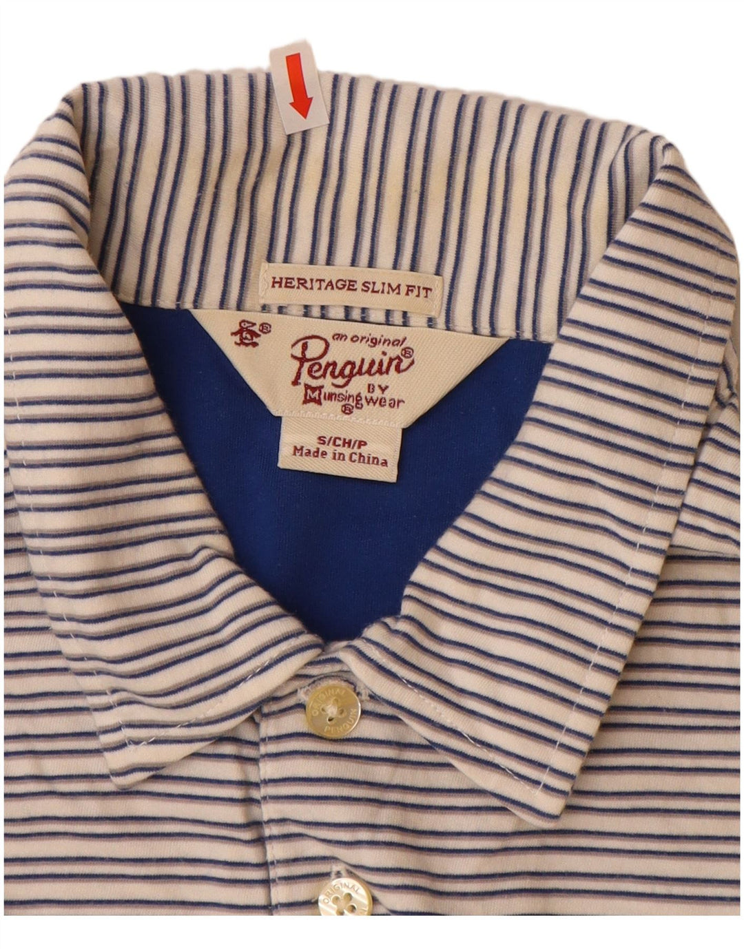 PENGUIN Polo Heritage Slim Fit para hombre de algodón a rayas beige pequeño