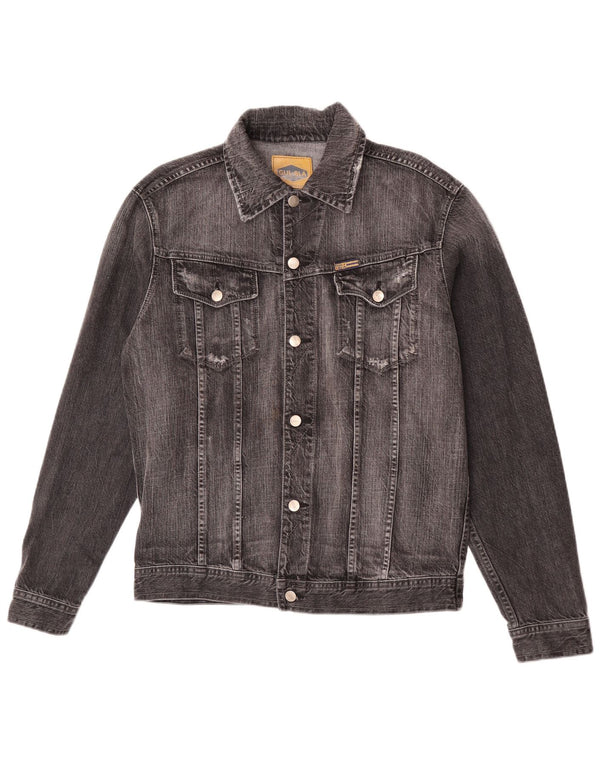Vintage hombres chaqueta de mezclilla Reino Unido 42 XL algodón negro