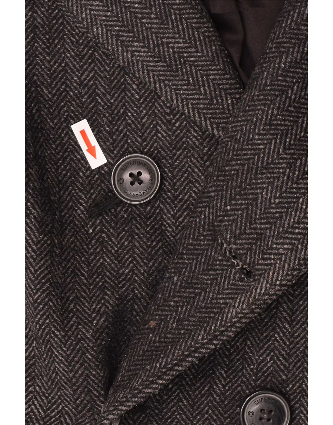 Superdry Chaquetón para hombre UK 40 Large Grey Herringbone Wool Classic