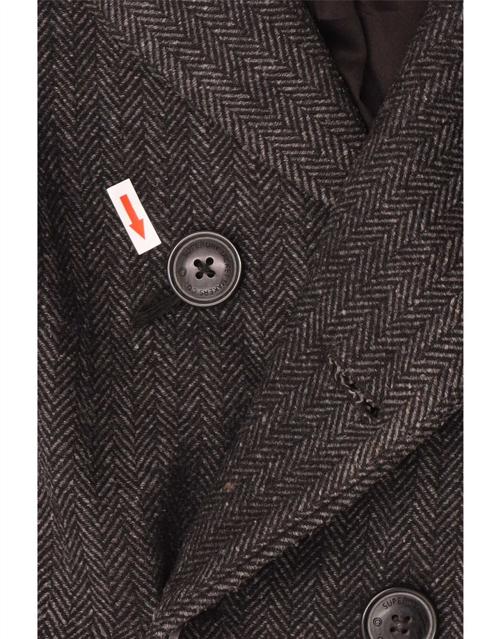 Superdry Chaquetón para hombre UK 40 Large Grey Herringbone Wool Classic
