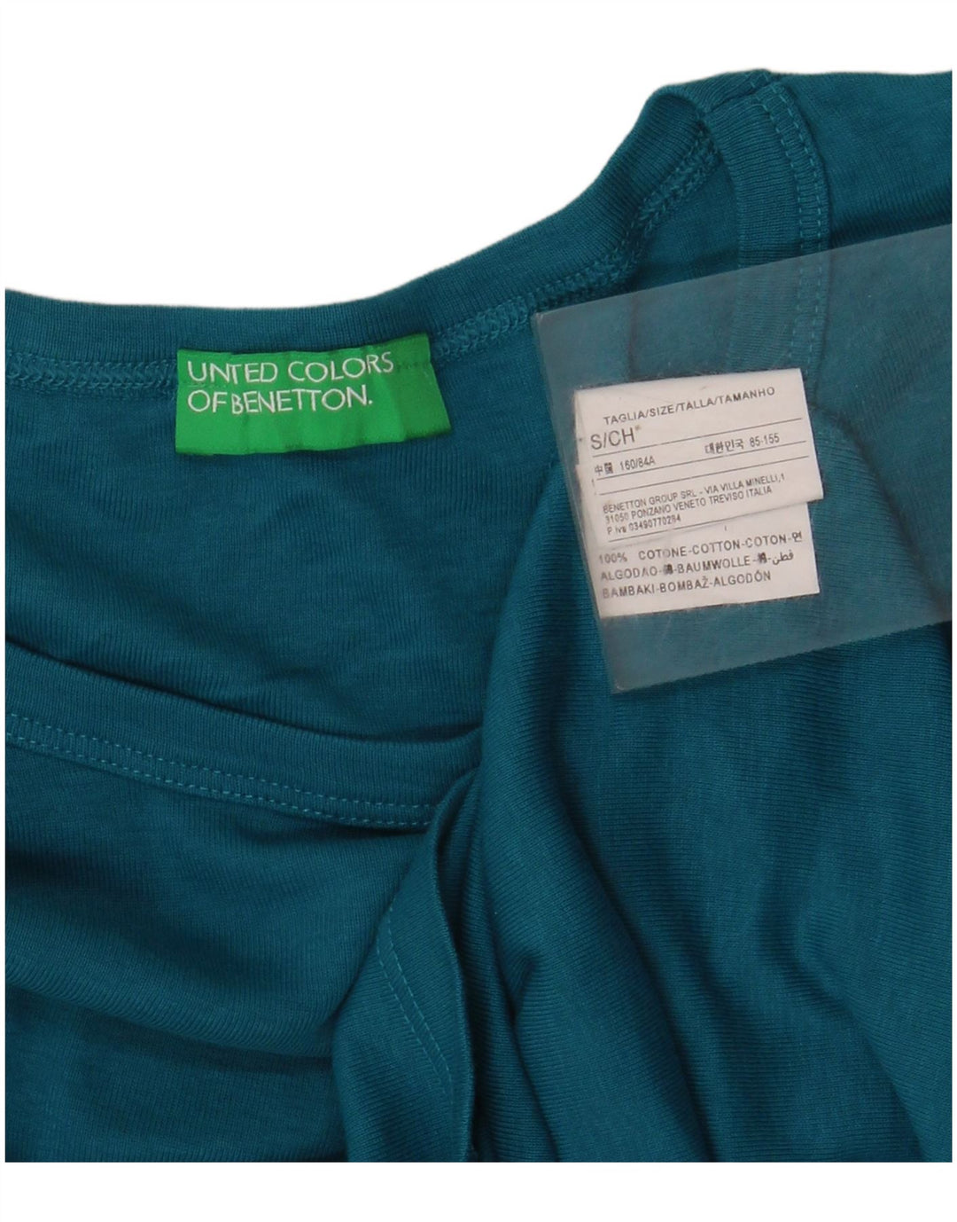 BENETTON Top gráfico para mujer de manga larga UK 10 Small Blue Cotton