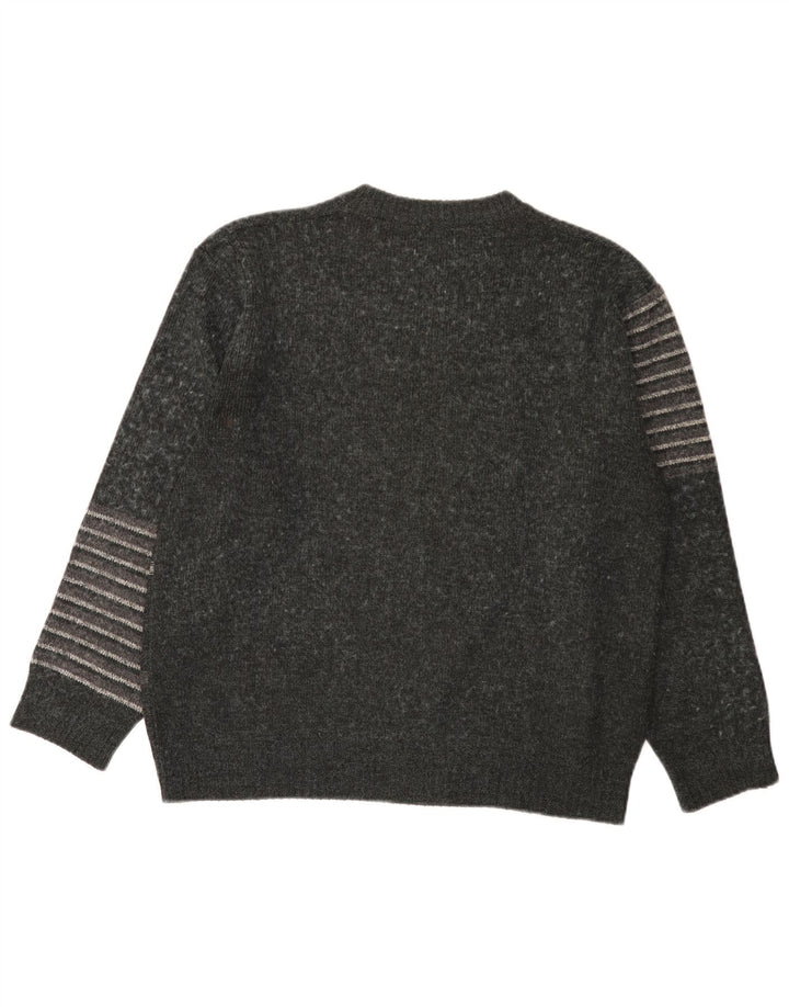 Vintage hombres cuello redondo jersey suéter medio gris geométrico acrílico