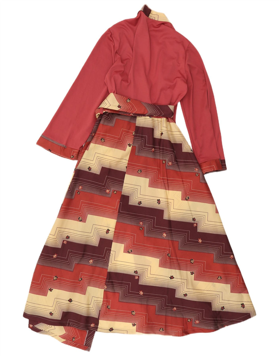 Vintage mujer manga larga abrigo vestido Reino Unido 14 medio multicolor retro