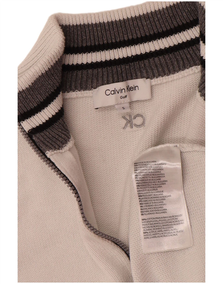 Calvin Klein - Jersey con cuello y cremallera para hombre, talla pequeña, algodón blanco