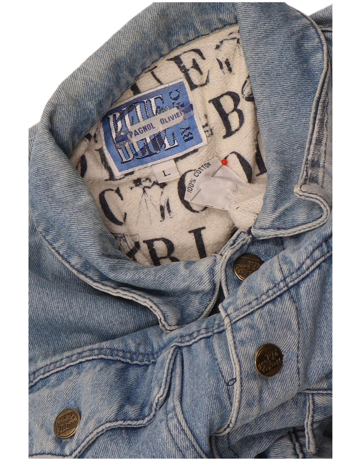 Vintage Boys Graphic Denim Chaqueta 11-12 Años Grande Algodón Azul