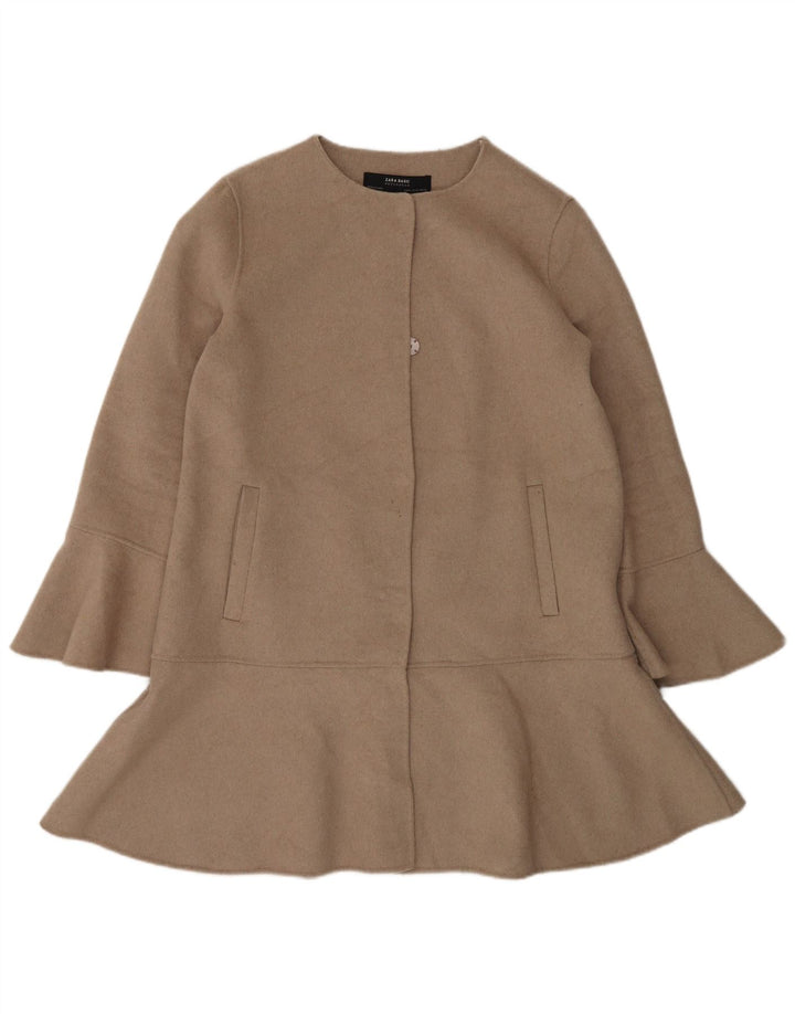 Zara Mujer Abrigo Hecho A Mano Reino Unido 44 Lana Beige Mediana