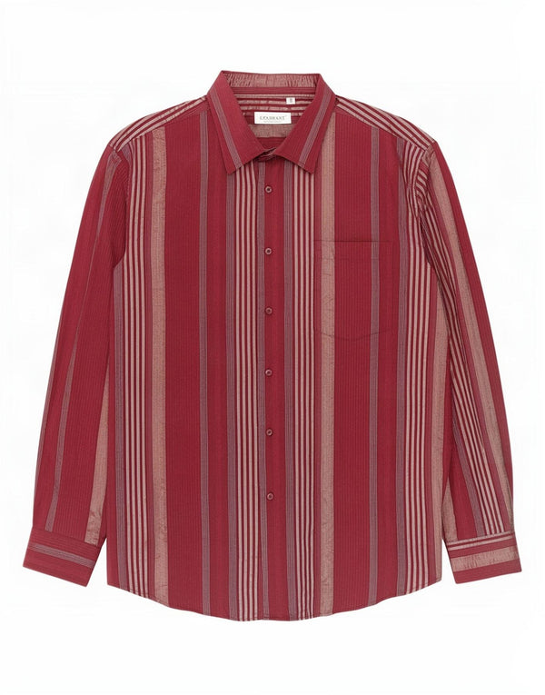 Fareast Camisa para hombre Talla 18 45 2XL Algodón a rayas burdeos