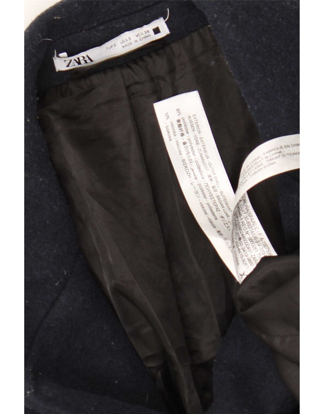 Zara Hombre Abrigo UK 36 Small Azul Marino Poliéster