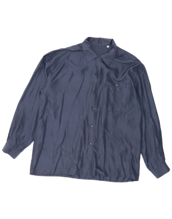 Vintage mujer camisa de gran tamaño blusa Reino Unido 14 azul marino medio