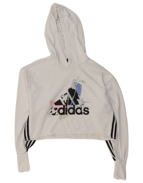Adidas - Sudadera con capucha para mujer, diseño gráfico de gran tamaño, talla 4/6, algodón blanco