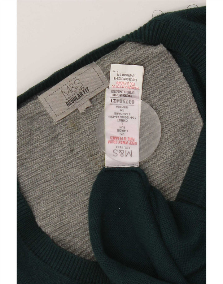Marks & Spencer Jersey Regular Fit con Cuello en V para Hombre Algodón Verde Grande