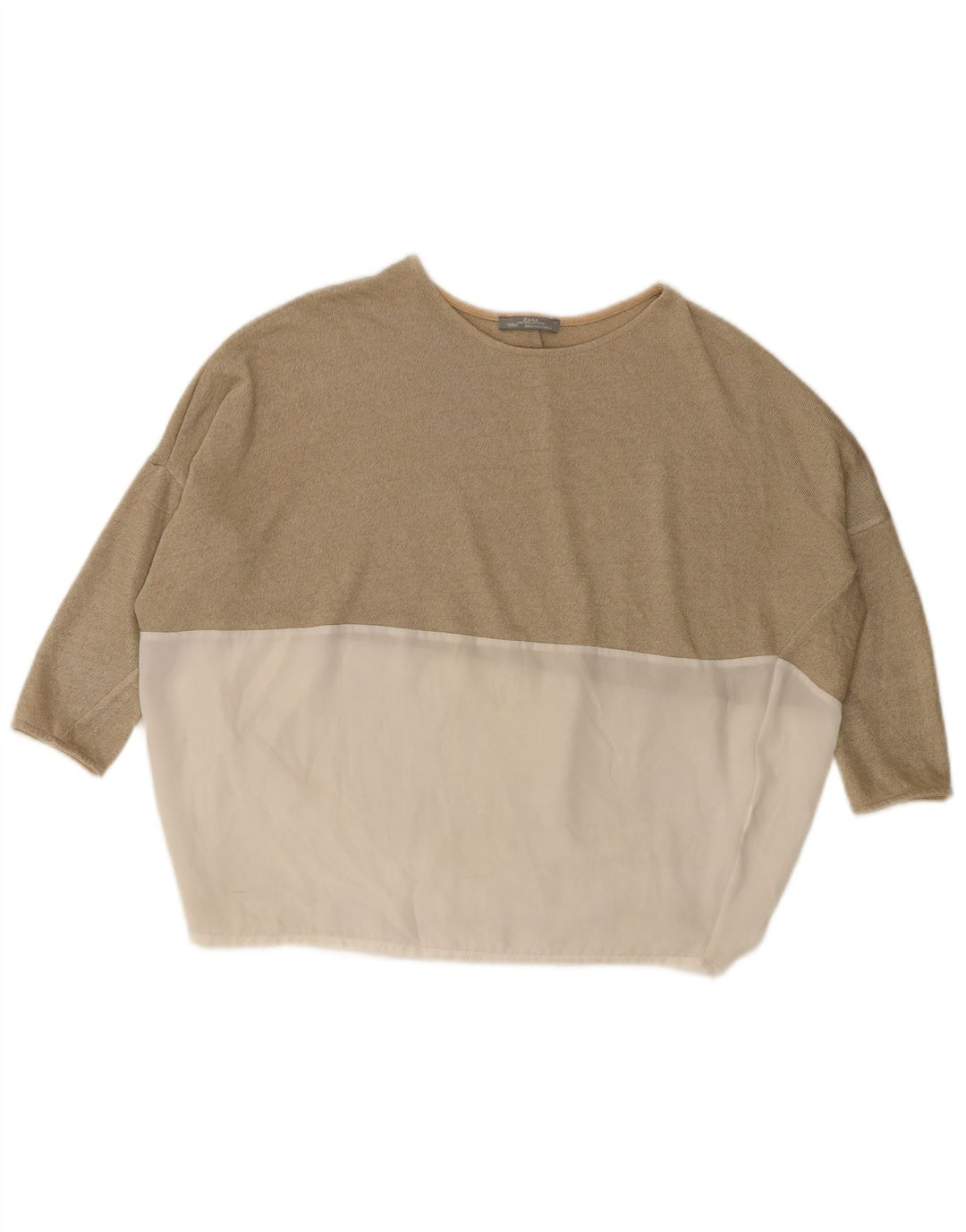 Zara Mujer Top Extragrande Manga 3/4 UK 40 Small Beige Colorblock