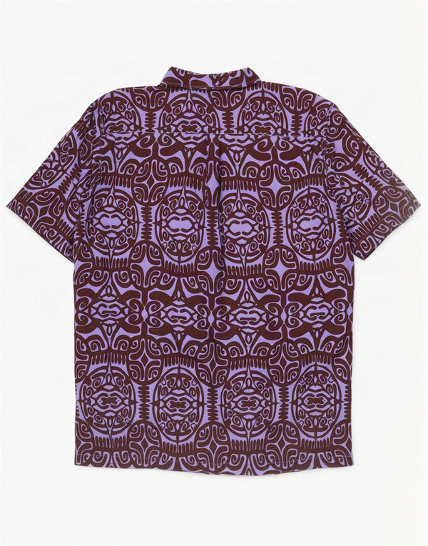 Tribal Origin Camisa de manga corta con patrón abstracto para hombre, algodón morado, 2XL